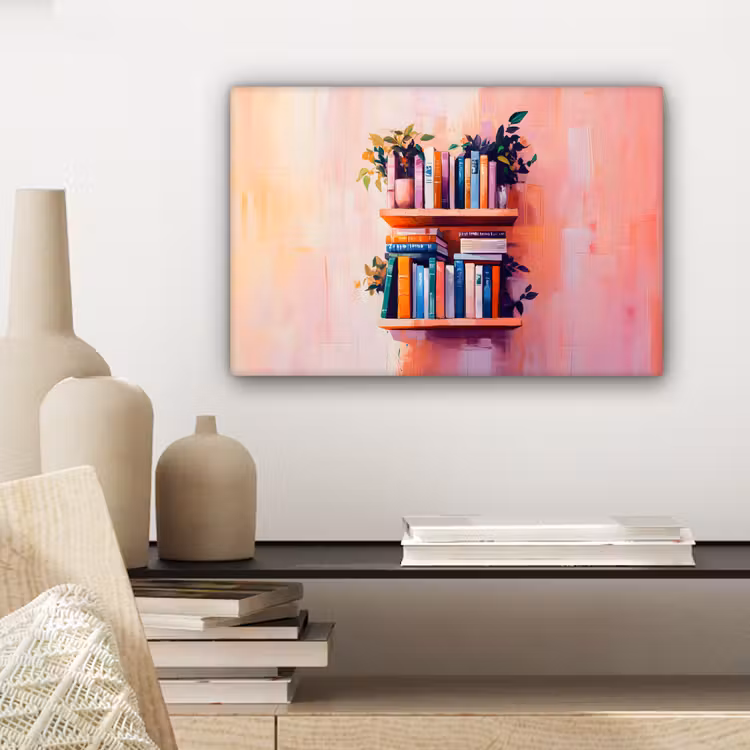 Planken - Boeken - Bladeren canvas 2cm klein -sfeer6