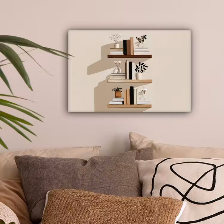 Plankjes - Boeken - Vaasjes - Planten canvas 2cm klein -sfeer1