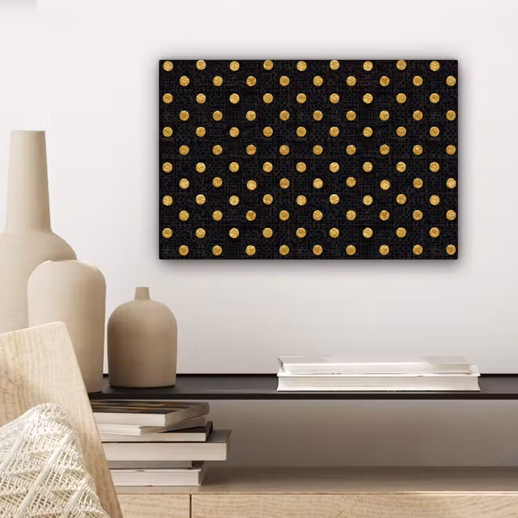 Polka Dot - Stippen - Goud - Zwart canvas 2cm klein 34 -sfeer6