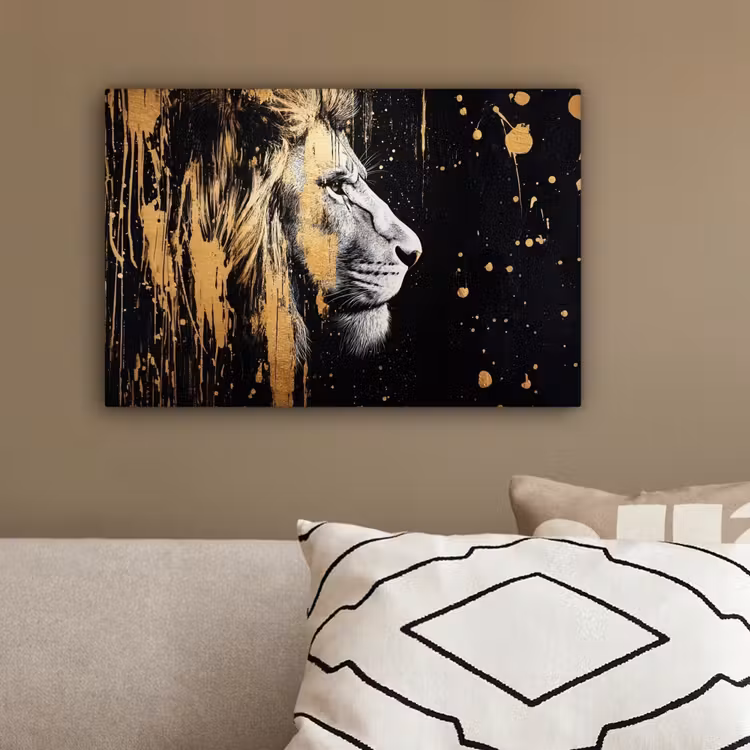 Portret - Leeuw - Abstract - Goud canvas 2cm klein -sfeer3