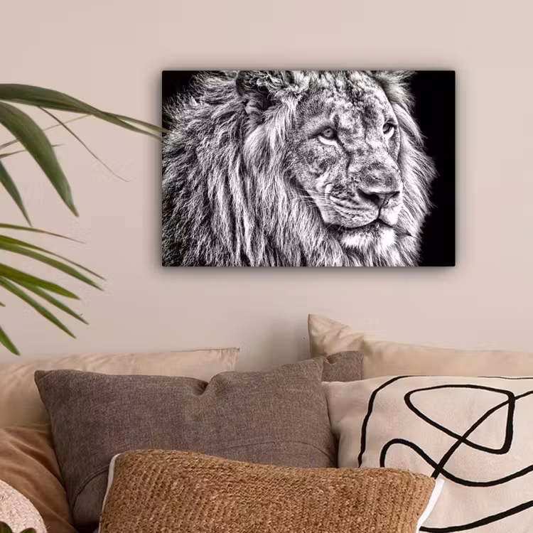 Portret - Leeuw - Zwart wit canvas 2cm klein -sfeer1