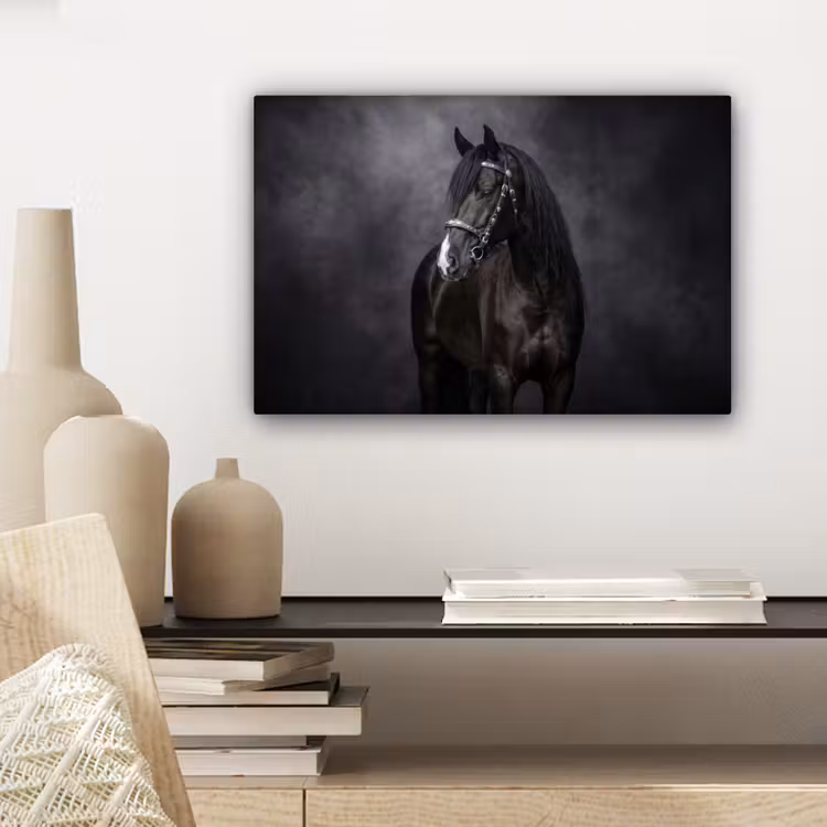 Portret - Paard - Zwart canvas 2cm klein -sfeer6