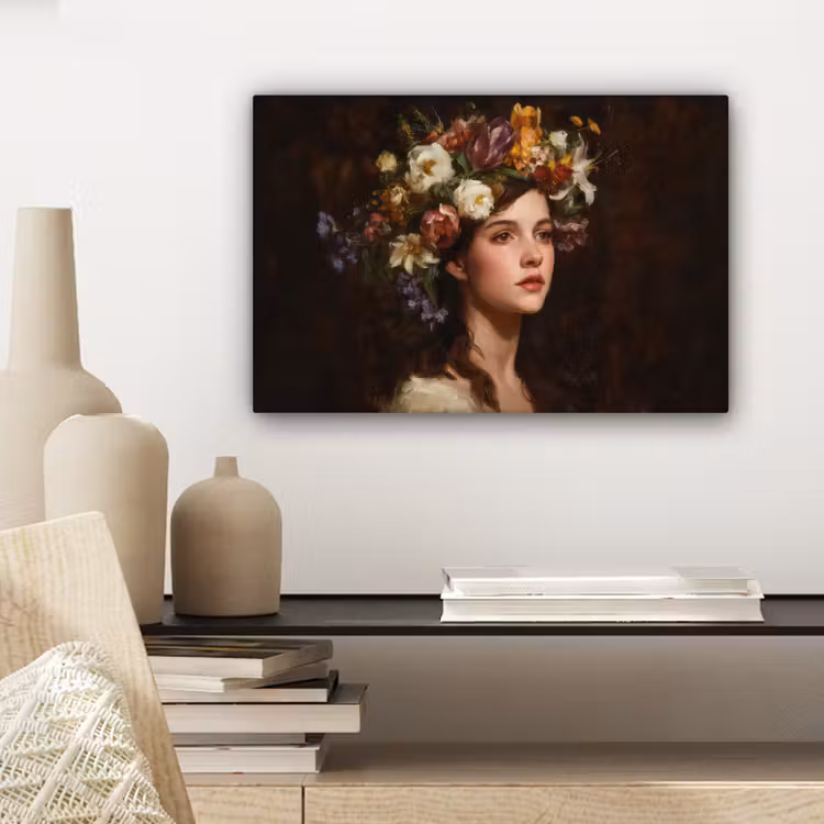 Portret - Vrouw - Bloemen canvas 2cm klein -sfeer6