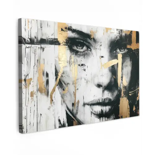Portret - Vrouw - Penseelstreken - Goud canvas 2cm klein -z3d