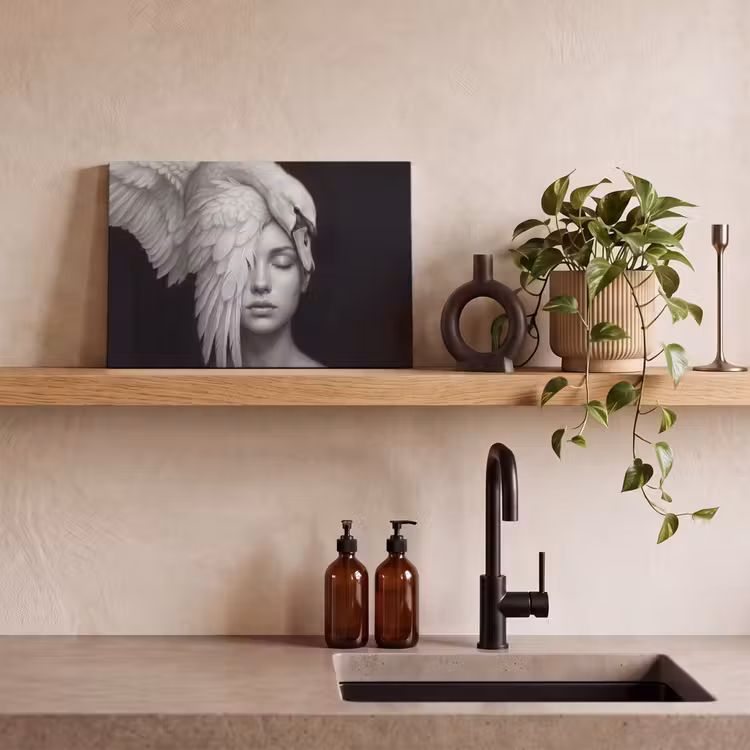 Portret - Zwaan - Zwart - Wit canvas 2cm klein -sfeer3
