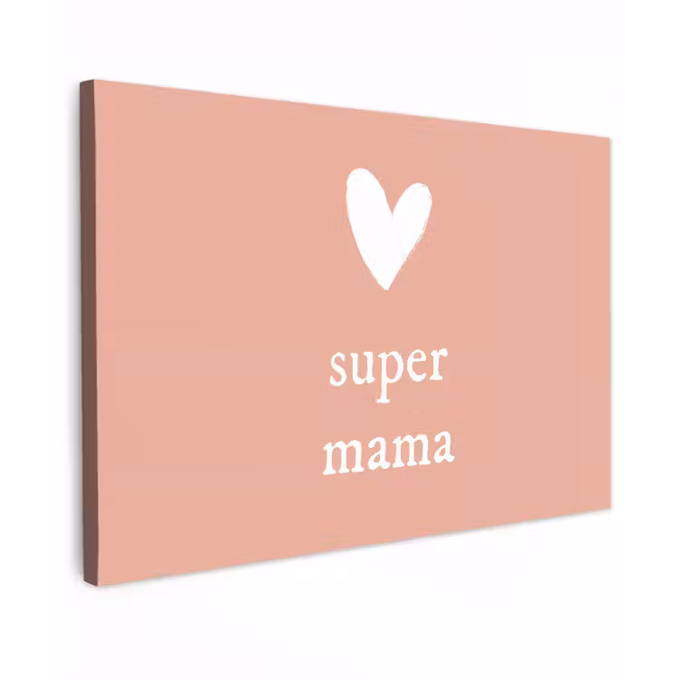 Presentje voor Moederdag super mama lichtroze/wit canvas 2cm klein -z3d