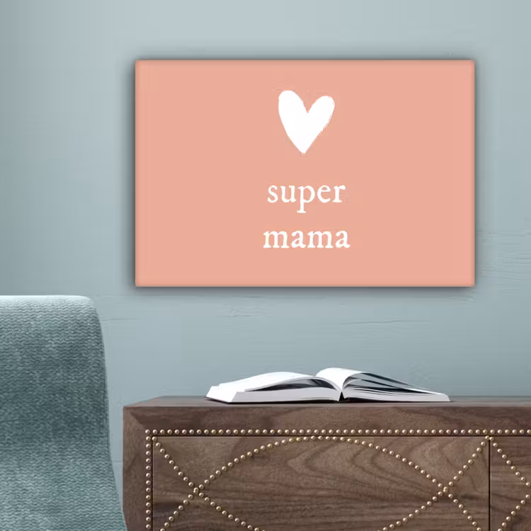 Presentje voor Moederdag super mama lichtroze/wit canvas 2cm klein -sfeer4