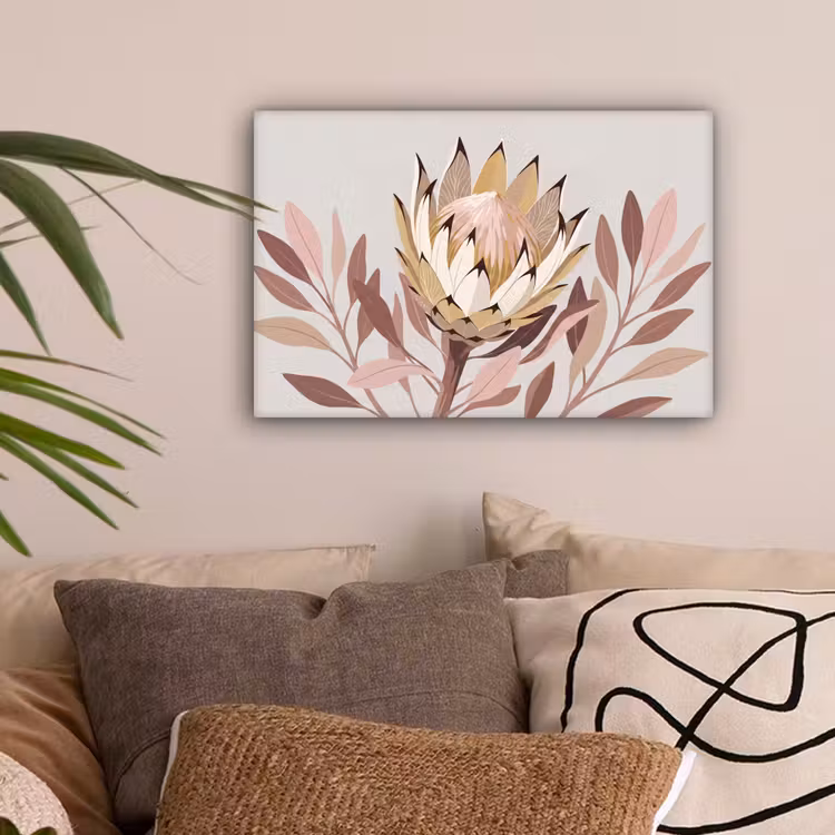 Protea - Bloem - Botanisch - Beige canvas 2cm klein -sfeer1