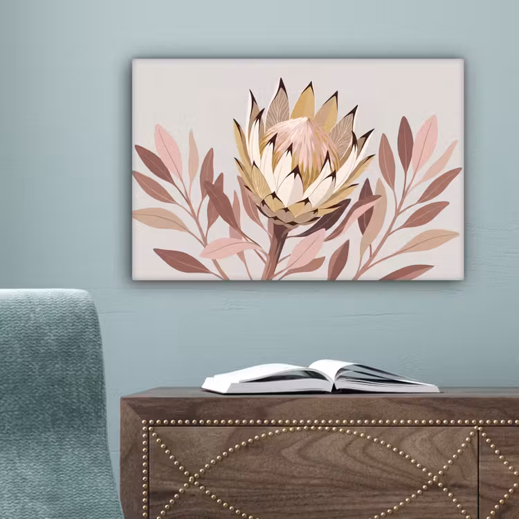 Protea - Bloem - Botanisch - Beige canvas 2cm klein -sfeer4