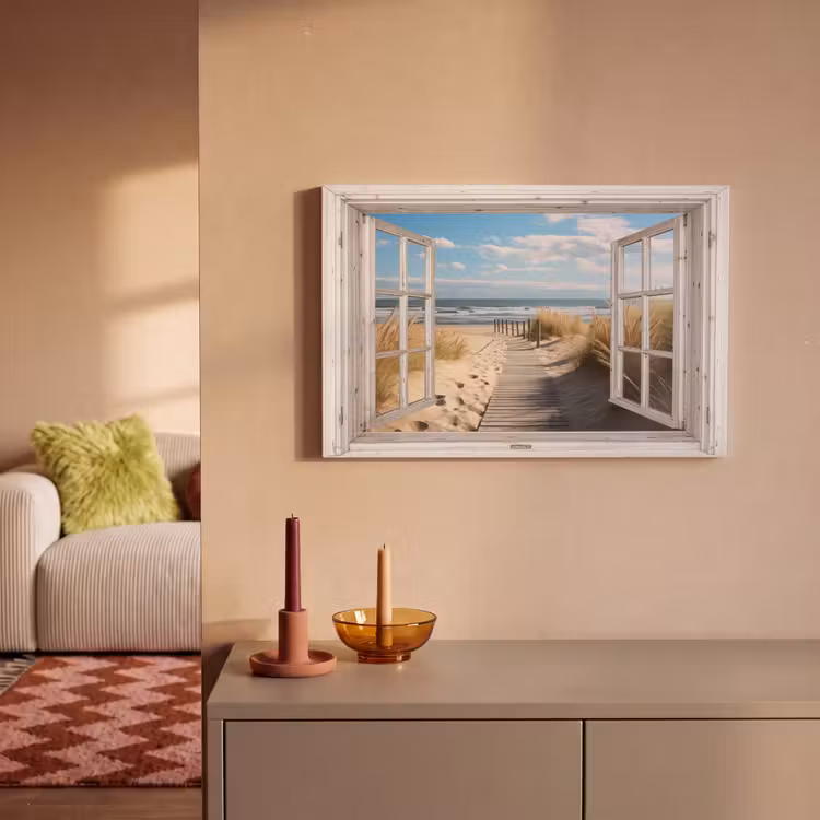 Raam - Zee - Kust - Natuur - Doorkijk - Strand - Waddenzee canvas 2cm klein -sfeer1