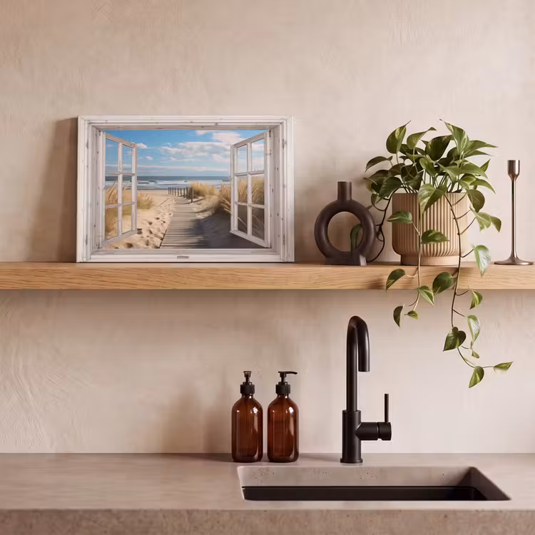 Raam - Zee - Kust - Natuur - Doorkijk - Strand - Waddenzee canvas 2cm klein -sfeer3