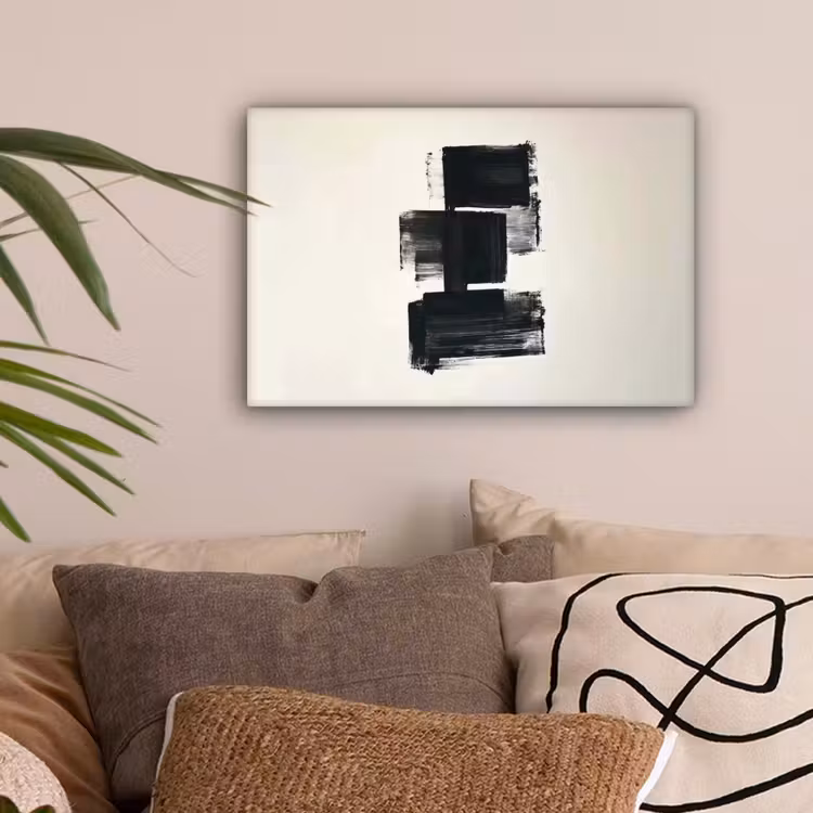 Rechthoeken - Penseelstreken - Abstract - Zwart canvas 2cm klein -sfeer1