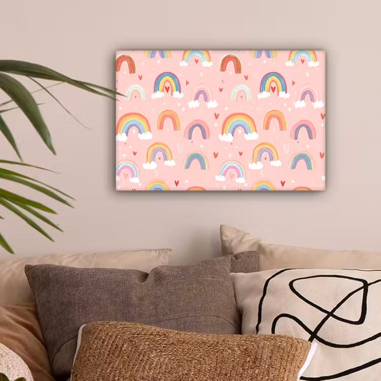 Regenboog - Patroon - Pastel - Handgetekend canvas 2cm klein -sfeer1