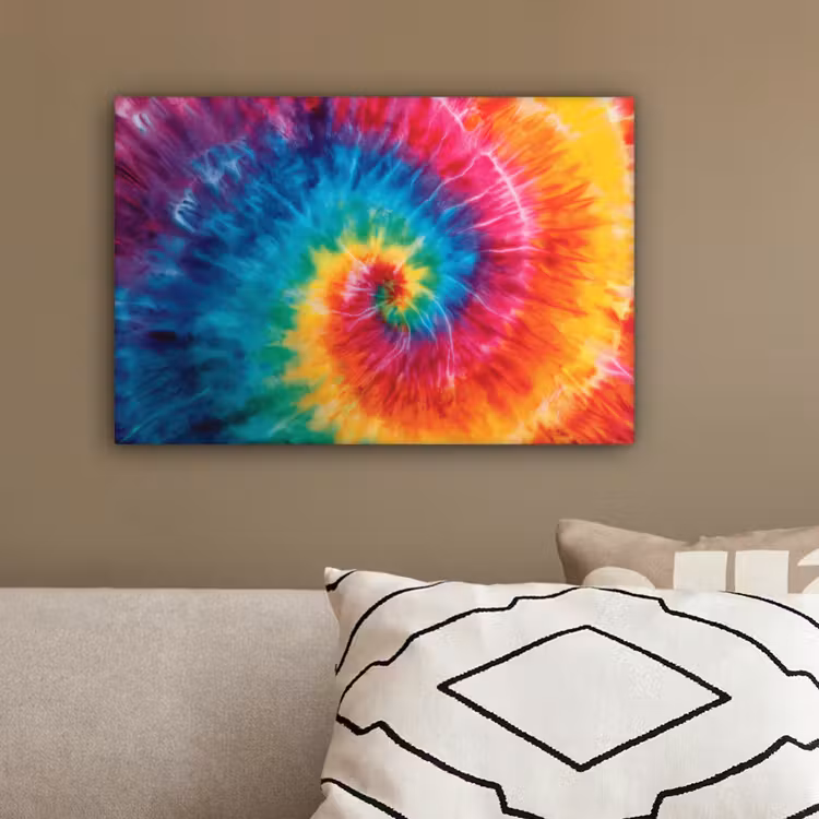 Regenboog - Tie dye - Kleurrijk - Blauw canvas 2cm klein -sfeer3