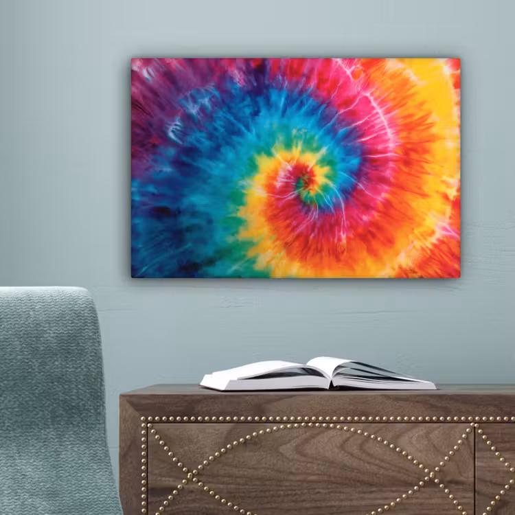 Regenboog - Tie dye - Kleurrijk - Blauw canvas 2cm klein -sfeer4