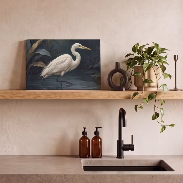 Reiger - Water - Natuur - Modern - Wit canvas 2cm klein -sfeer3