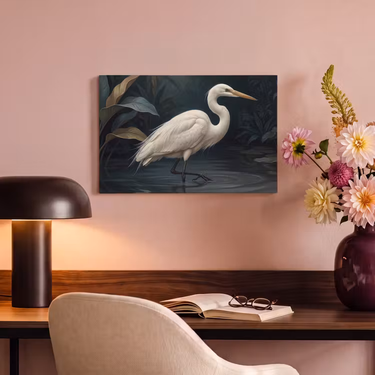 Reiger - Water - Natuur - Modern - Wit canvas 2cm klein -sfeer4
