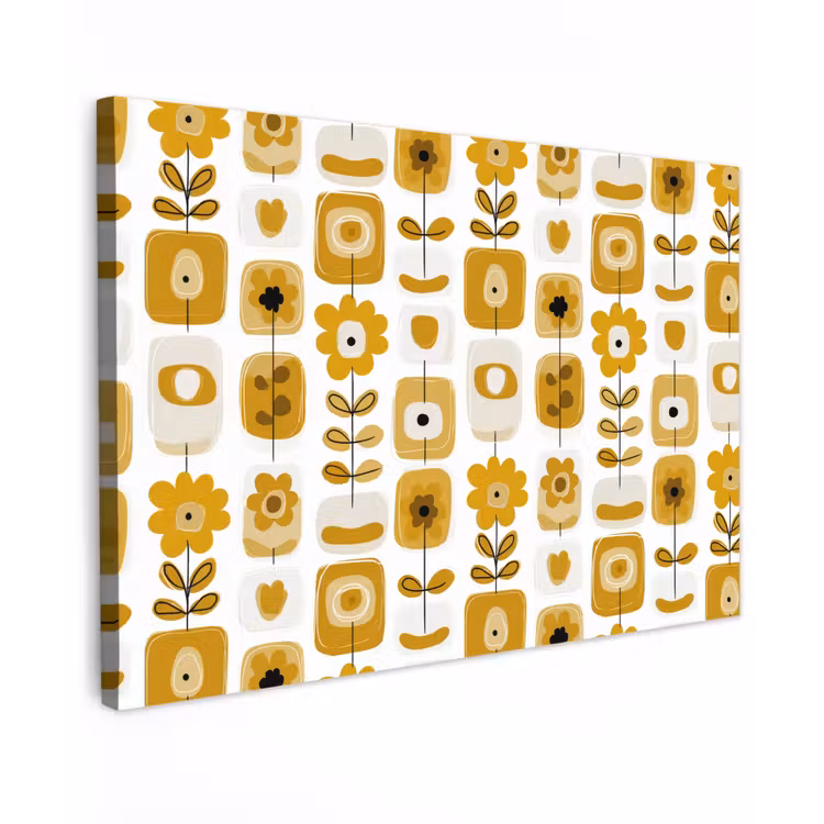 Retro - Abstract - Bloemen - Okergeel canvas 2cm klein 34 -z3d