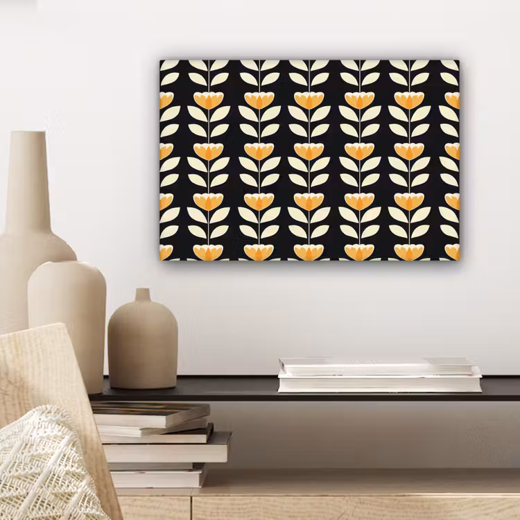 Retro - Bloem - Zwart - Okergeel canvas 2cm klein 34 -sfeer6