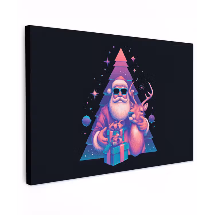 Retro - Kerstman - Rendieren - Kerstboom canvas 2cm klein -z3d