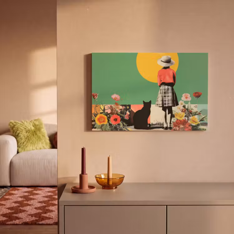 Retro - Meisje - Kat - Zon canvas 2cm klein -sfeer1