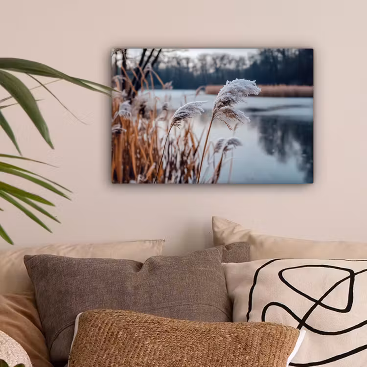 Riet - Gras - Natuur - Winter - Meer canvas 2cm klein -sfeer1
