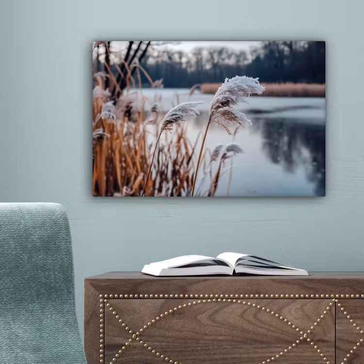 Riet - Gras - Natuur - Winter - Meer canvas 2cm klein -sfeer4