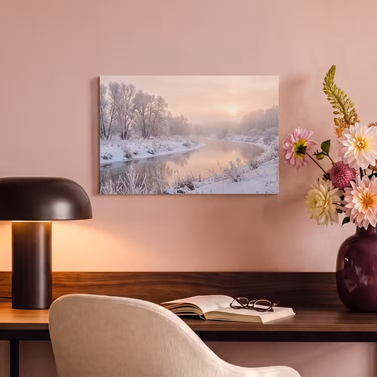 Rivier - Winter - Landschap - Sneeuw - Zonsopgang canvas 2cm klein -sfeer4