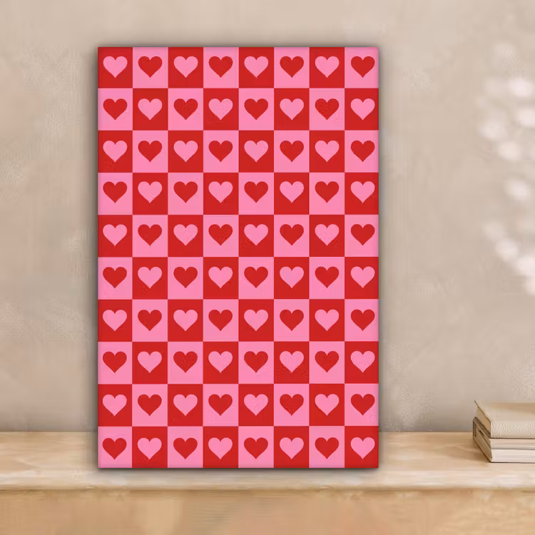 Rood - Roze - Schaakbord - Valentijn canvas 2cm klein -sfeer1