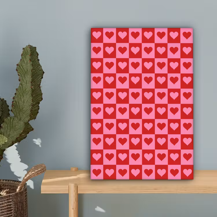 Rood - Roze - Schaakbord - Valentijn canvas 2cm klein -sfeer4