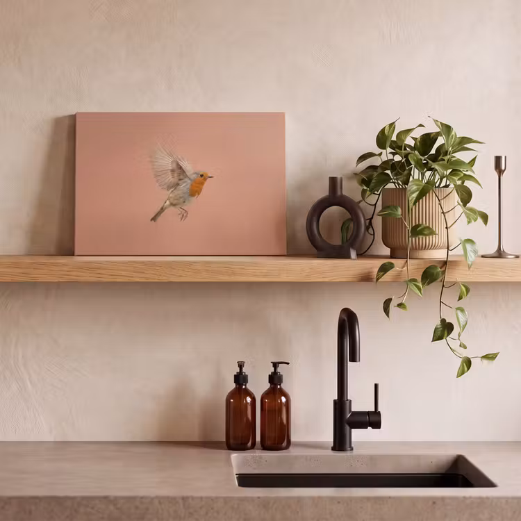 Roodborst - Natuur - Roze canvas 2cm klein -sfeer3