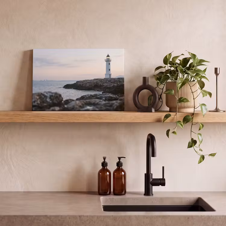 Rotsen - Vuurtoren - Wit canvas 2cm klein -sfeer3