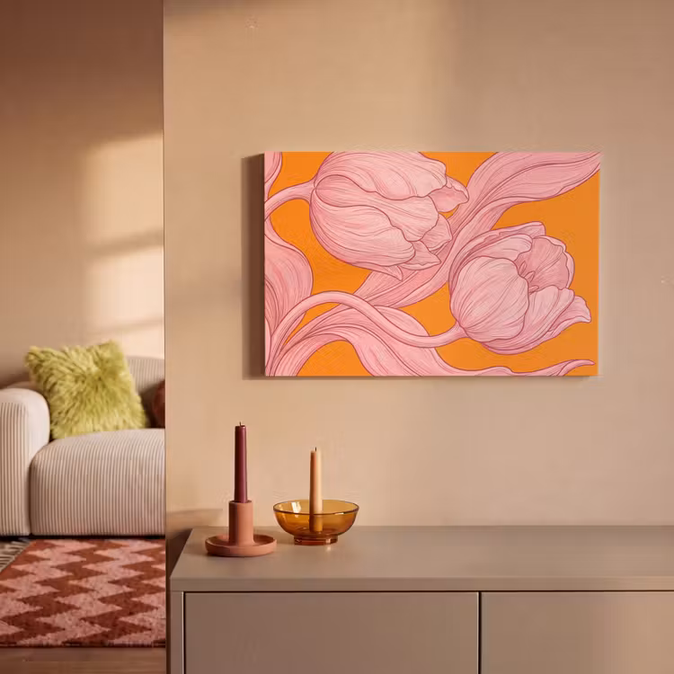 Canvas schilderij - Roze bloemen - Modern - Roze bloemen - Modern canvas 2cm klein