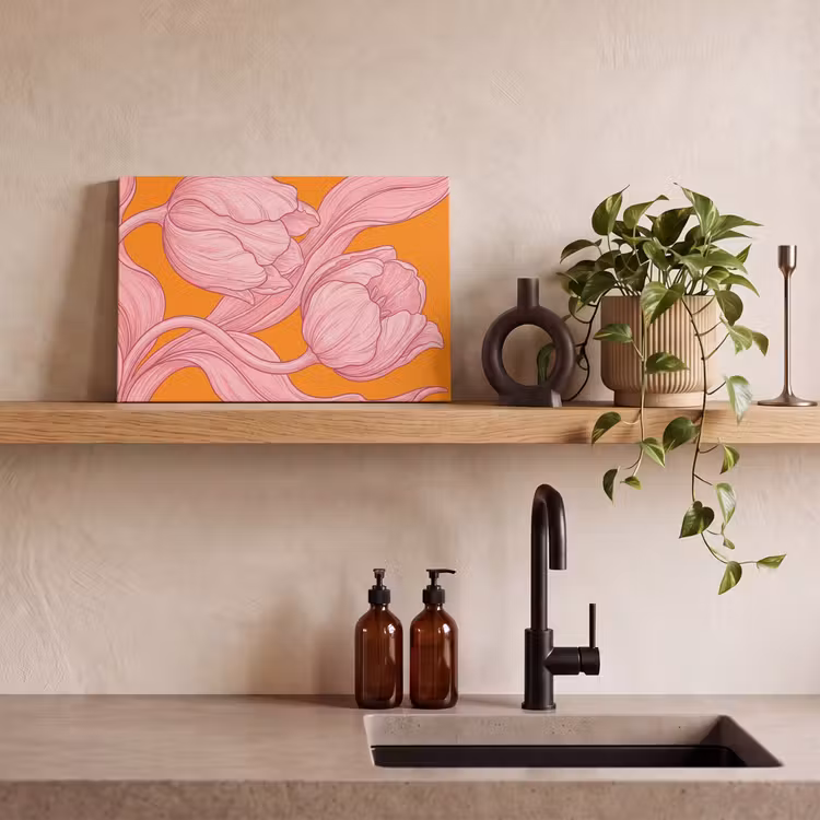 Canvas schilderij - Roze bloemen - Modern - Roze bloemen - Modern canvas 2cm klein