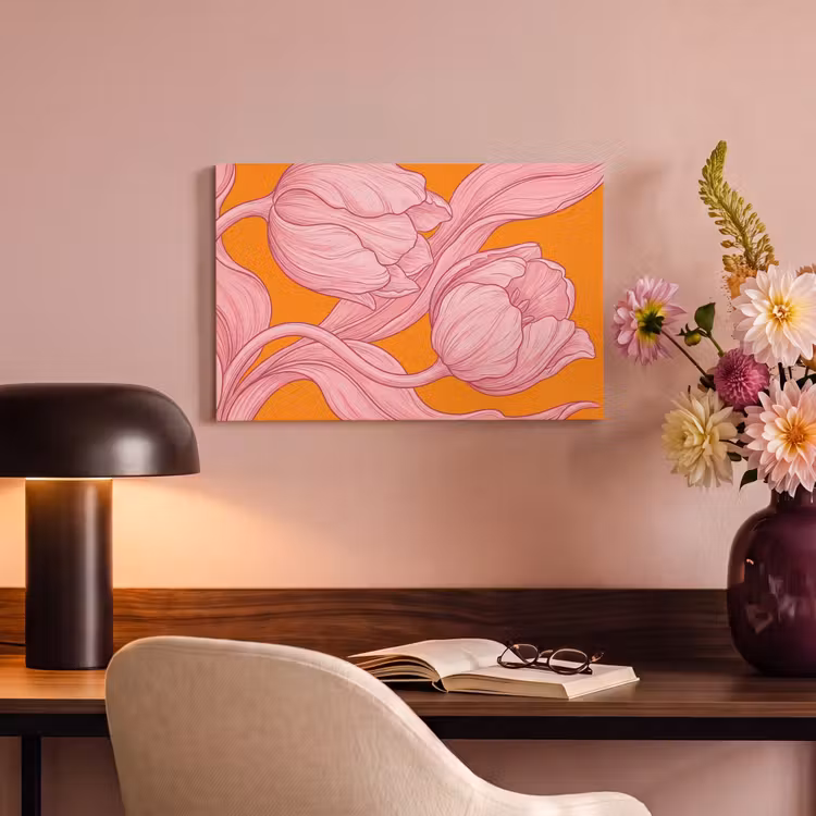 Canvas schilderij - Roze bloemen - Modern - Roze bloemen - Modern canvas 2cm klein