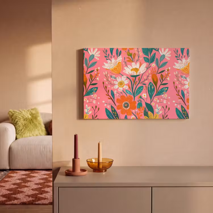 Roze - Bloemen - Wit - Oranje canvas 2cm klein -sfeer1