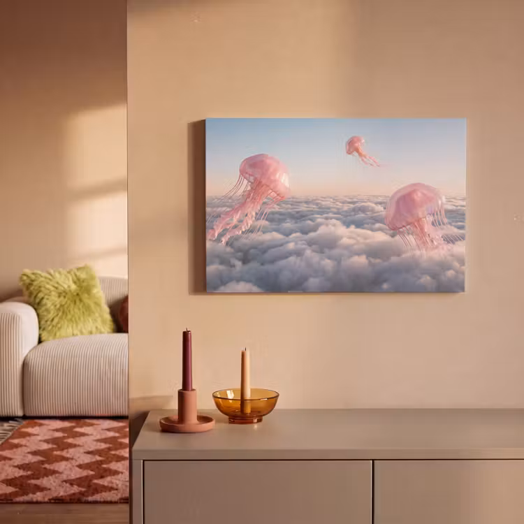 Canvas schilderij - Roze dier - Wolken - Roze dier - Wolken canvas 2cm klein