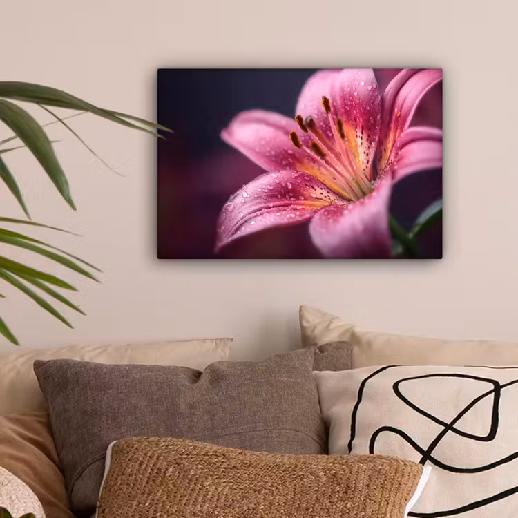 Roze - lelie - Dauwdruppels canvas 2cm klein -sfeer1