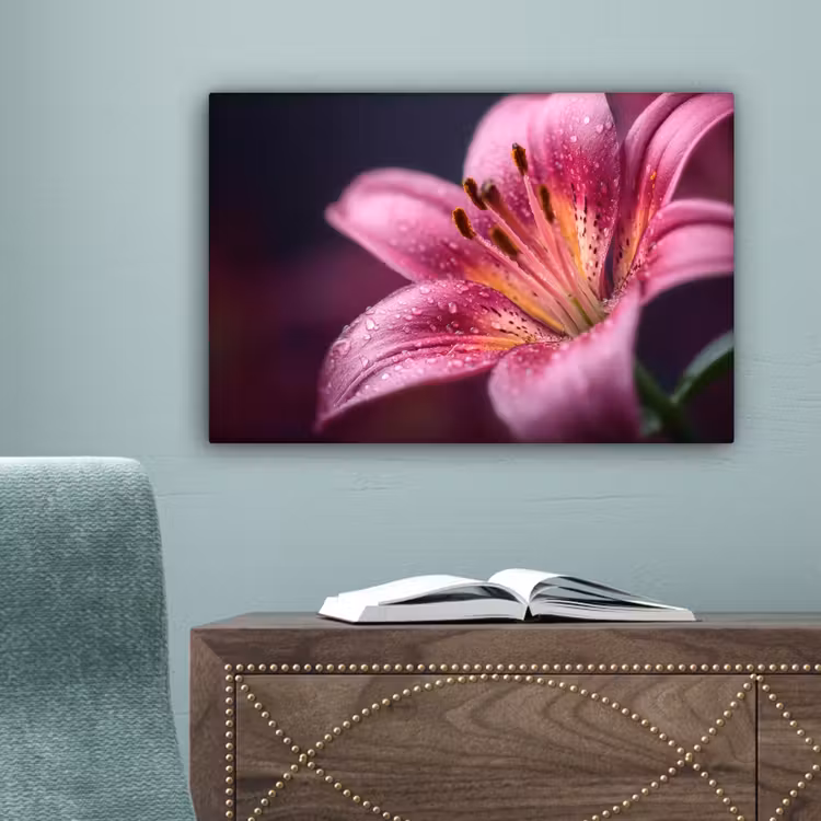 Roze - lelie - Dauwdruppels canvas 2cm klein -sfeer4