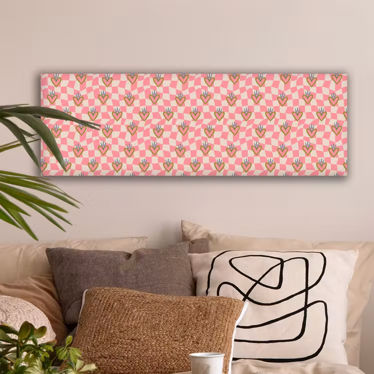 Roze - Retro - Patroon - Geblokt canvas 2cm klein 828 -sfeer1