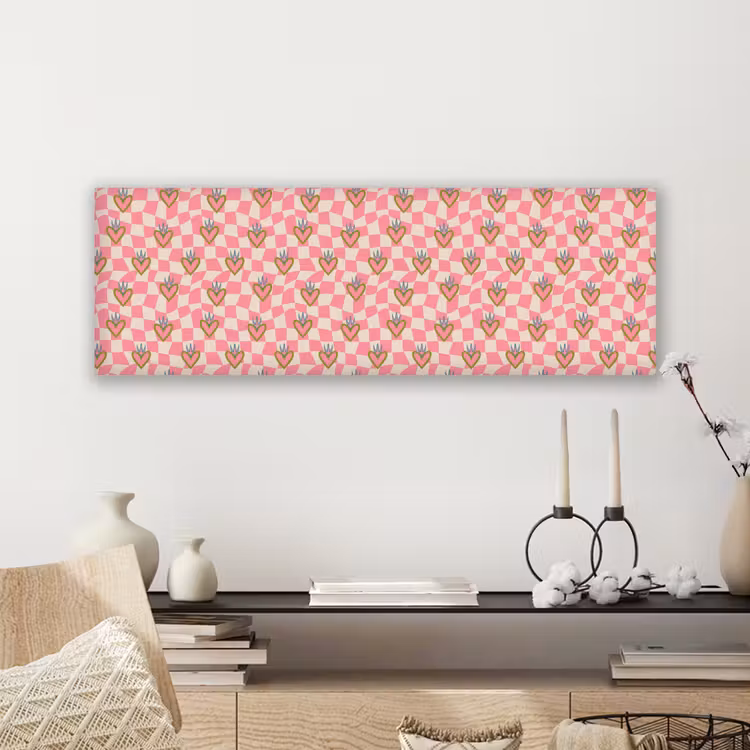 Roze - Retro - Patroon - Geblokt canvas 2cm klein 828 -sfeer6