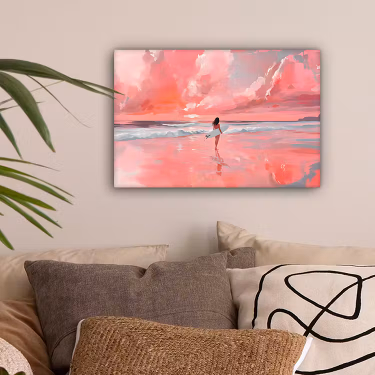 Roze - Surfen - Zee canvas 2cm klein -sfeer1