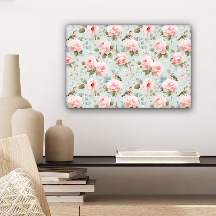 Rozen - Vogels - Pastel - Kleurrijk canvas 2cm klein 34 -sfeer6