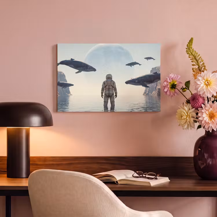 Canvas schilderij - Ruimtevaarder - Walvis - Fantasie - Ruimtevaarder - Walvis - Fantasie canvas 2cm klein