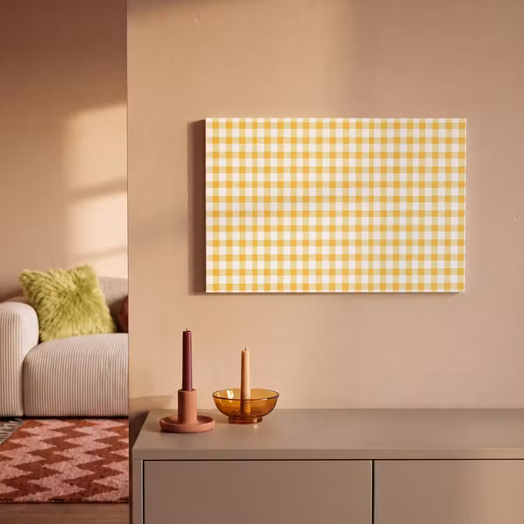 Ruit - Gingham - Klassiek - Geel en Wit canvas 2cm klein 34 -sfeer1