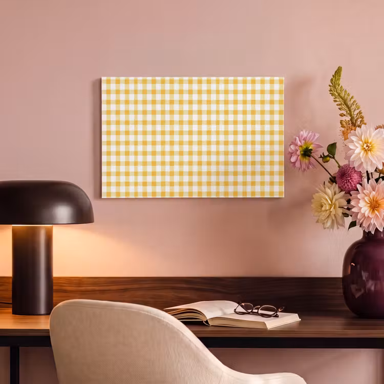 Ruit - Gingham - Klassiek - Geel en Wit canvas 2cm klein 34 -sfeer4