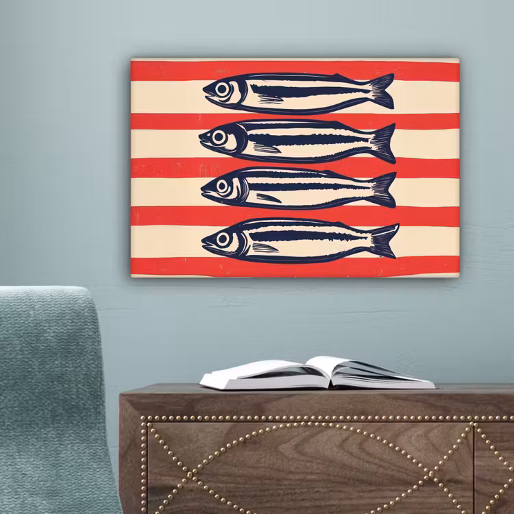Sardines - Rood en beige strepen canvas 2cm klein -sfeer4