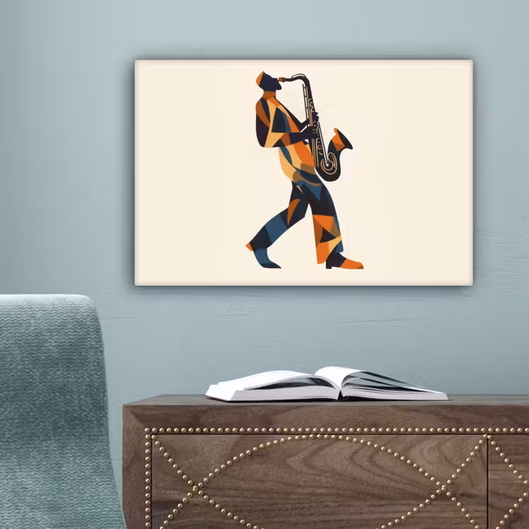 Saxofoon - Abstract - Persoon - Blauw canvas 2cm klein -sfeer4