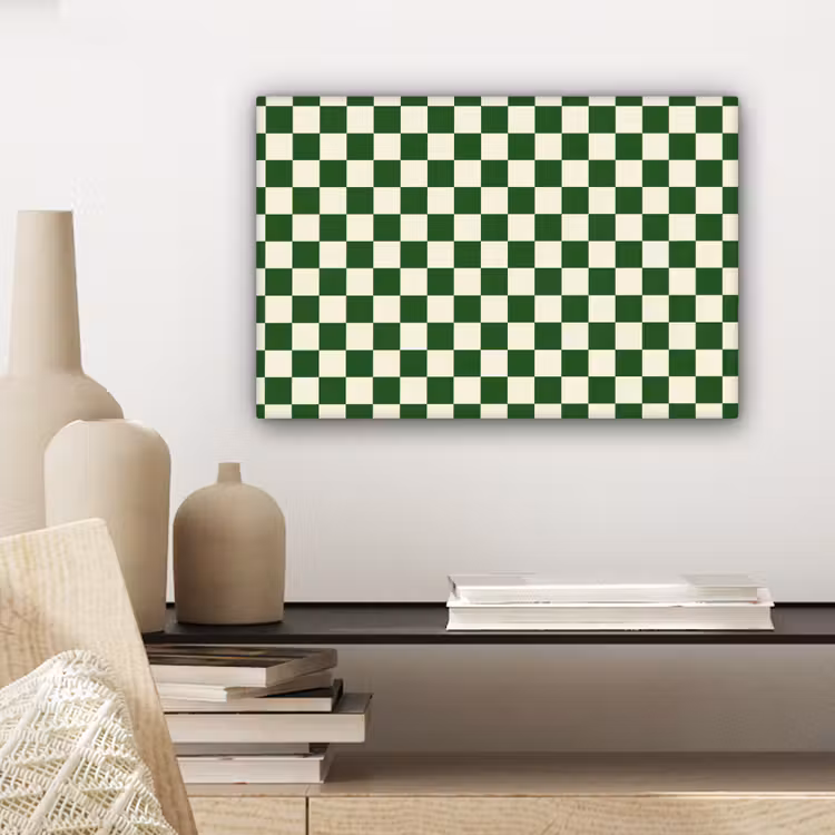 Schaakbord - Patroon - Groen canvas 2cm klein 34 -sfeer6