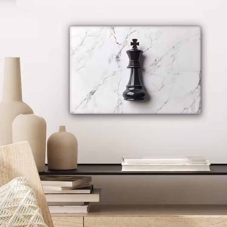 Schaakstuk - Koning - Zwart - Marmer canvas 2cm klein -sfeer6